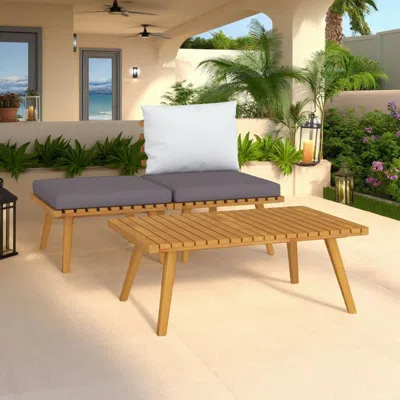 Hivvago Roma 3pc Modular Outdoor Sofa And Coffee Table Set, Solid Wood, Gray