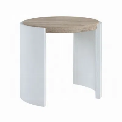 Hivvago Romani Side End Table, White High Gloss Wood, Brown Top, Oval 26 Inch