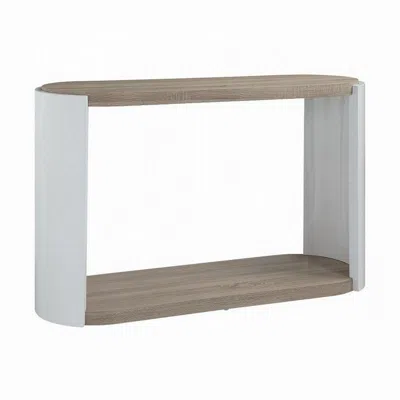 Hivvago Romani Sofa Console Table, White High Gloss Wood, Brown, Oval 47 Inch