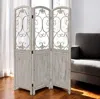 Hivvago Romantic Whitewashed Scroll Three Panel Room Divider Screen In Gray