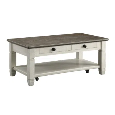 Hivvago Rome 48 Inch Cocktail Coffee Table, 2 Drawers, White And Brown, Solid Wood In Neutral