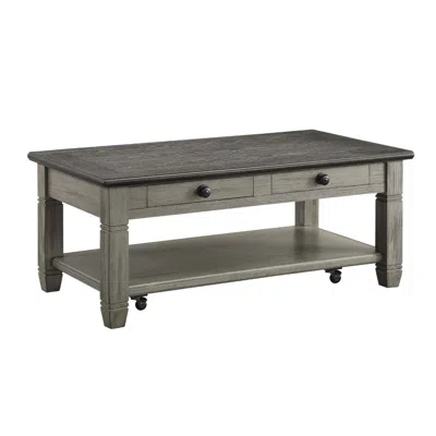 Hivvago Rome 48 Inch Cocktail Table, 2 Drawers, Casters, Brown And Gray Solid Wood