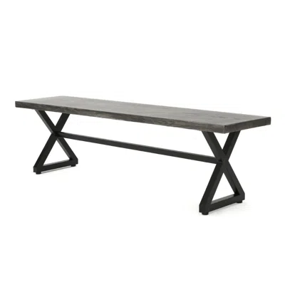Hivvago Romita Outdoor Dining Bench, X Shape Legs, Gray Metal, Black Steel, 63 Inch