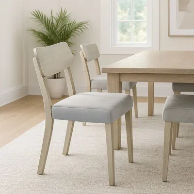 Hivvago Romy Dining Chair With Open Back, Natural Wood Grain, Gray Fabric