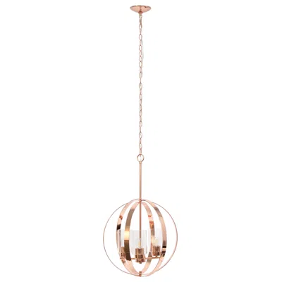 Hivvago Rose Gold And Clear Sphere Three Light Iron Ceiling Light With Rose Gold Shades In Metallic