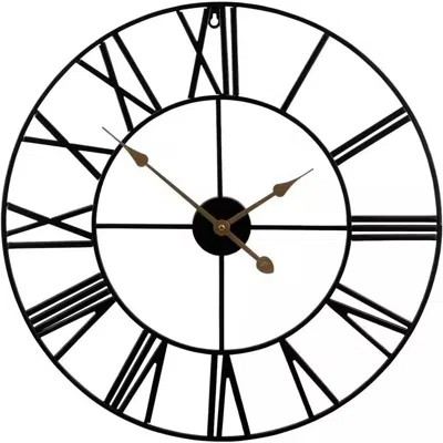 Hivvago Round 24-inch Black Metal Roman Numeral Wall Clock With Gold Hands