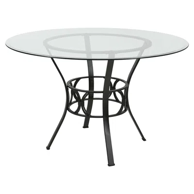 Hivvago Round 48-inch Clear Glass Dining Table With Black Metal Frame In Transparent