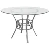 Hivvago Round 48-inch Glass Top Dining Table With Silver Metal Frame
