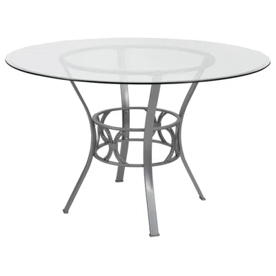 Hivvago Round 48-inch Glass Top Dining Table With Silver Metal Frame