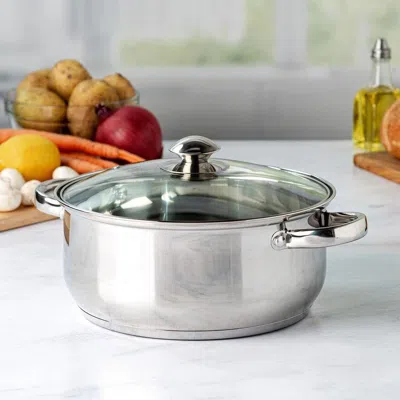 Hivvago Round 5-quart Stainless Steel Dutch Oven With Glass Lid In Metallic