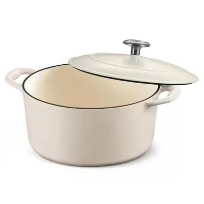 Hivvago Round 5.5 Quart White Beige Enameled Oven Safe Cast Iron Dutch Oven With Lid