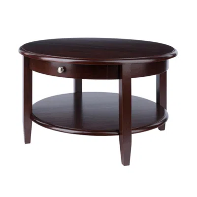 Hivvago Round Coffee Table With Pull Out Tray Espresso