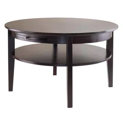 Hivvago Round Coffee Table With Pull Out Tray Espresso