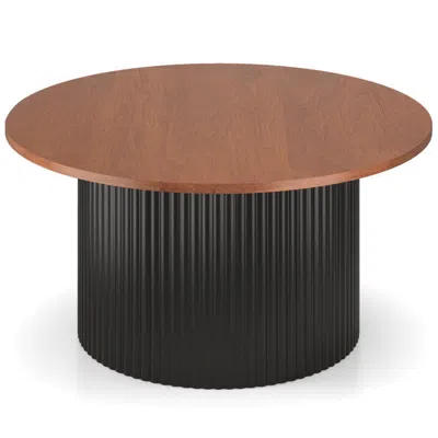 Hivvago Round Coffee Table With Solid Wood Frame And Wooden Top-walnut