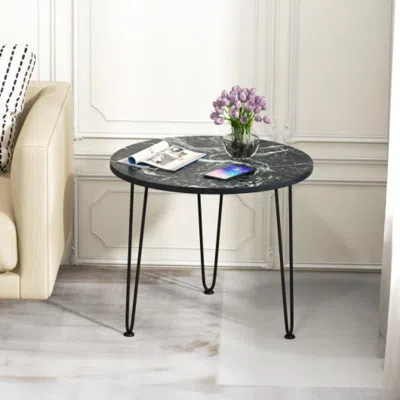 Hivvago Round Coffee Table With Thickened Tabletop And Metal Tripod Legs-black