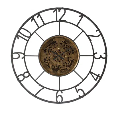 Hivvago Round Decorative Gear Iron Wall Clock In Brown