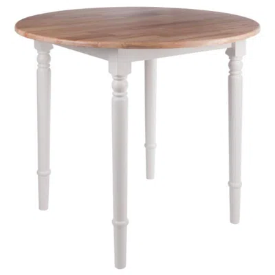 Hivvago Round Double Drop Leaf Dining Table Natural And White In Neutral