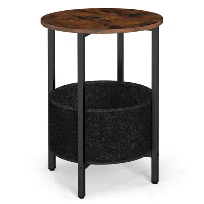 Hivvago Round End Table 2-tier Side Table With Removable Fabric Basket And Metal Frame