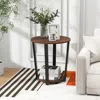 Hivvago Round End Table With Open Shelf And Metal Frame-walnut