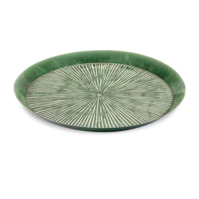 Hivvago Round Etched Metal Tray 13.5"d In Green