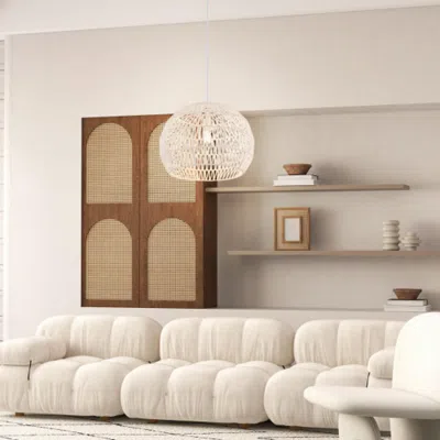 Hivvago Round Farmhouse Rattan Pendant Lights With Adjustable Hanging Rope-beige In Brown