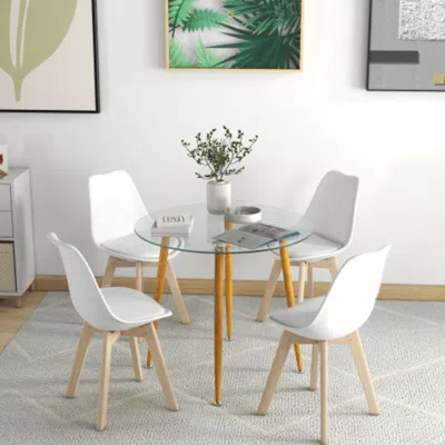 Hivvago Round Glass Dining Table Leisure Coffee Table With Metal Legs-natural