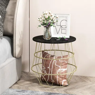 Hivvago Round Metal Frame End Table With Removable Top-golden