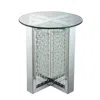 Hivvago Round Mirrored Metal End Table With Glass Top And Crystal Accent Base, Silver