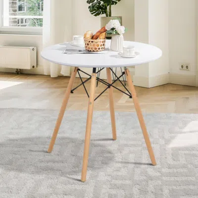 Hivvago Round Modern Dining Table With Solid Wooden Leg-white