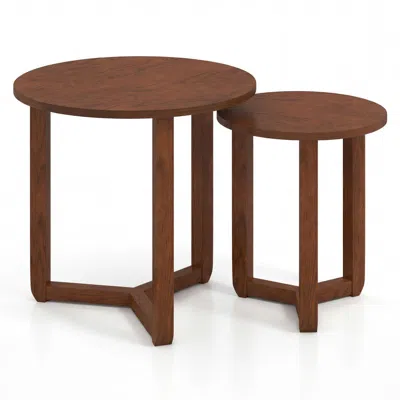 Hivvago Round Nesting Coffee Table Set Of 2 Wood Nesting End Tables With Thickened Top