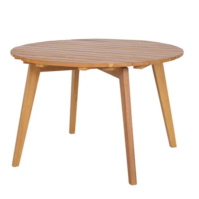 Hivvago Round Outdoor Acacia Wood Side Table With Slatted Tabletop In Brown