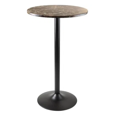 Hivvago Round Pub Table Black And Faux Marble