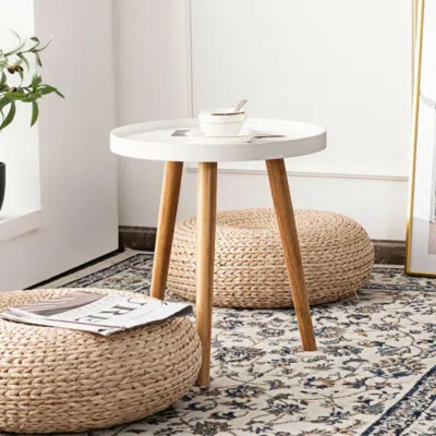 Hivvago Round Side Sofa Coffee Table With Wooden Tray