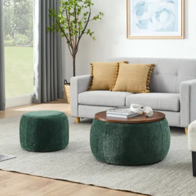 Hivvago Round Storage Ottoman 2 In 1 End Table And Ottoman With Small Seat