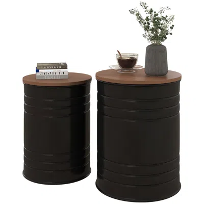 Hivvago Round Storage Ottoman Set For Bedroom Or Living Room In Black