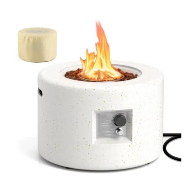 Hivvago Round Terrazzo Propane Gas Fire Pit With Hideaway Tank Holder And Lava Rocks In White