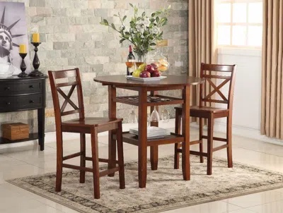 Hivvago Round Top Wooden Counter Table With Stemware Rack And 2 Drop Leaves, Brown