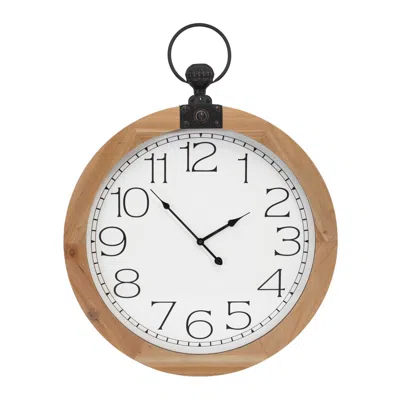 Hivvago Round Wood Wall Clock Under Glass 23.75"d In Multi