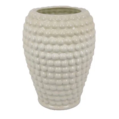 Hivvago Rozie Round Vase With Bubble Texture Design, White Ceramic 15 Inch In Neutral