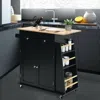 Hivvago Rubber Wood Countertop Rolling Kitchen Island Cart-black