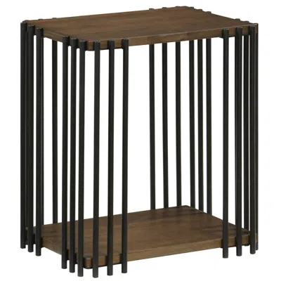 Hivvago Rubber Wood Side Table With 2-layer Storage Shelves And Metal Frame In Brown