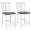 Hivvago Rubber Wooden Bar Stools Set Of 2 With Ergonomic Back And Comfortable Linen Cushion-white