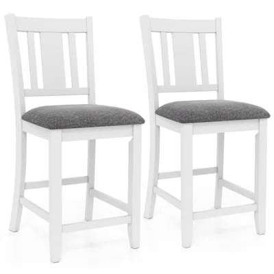 Hivvago Rubber Wooden Bar Stools Set Of 2 With Ergonomic Back And Comfortable Linen Cushion-white