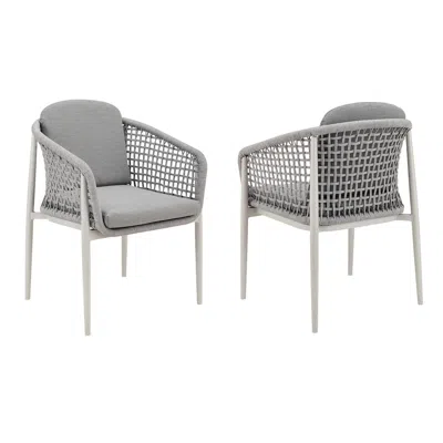 Hivvago Rue 24 Inch Outdoor Patio Armchair Set Of 2, Mesh Woven Rope, Gray Frame