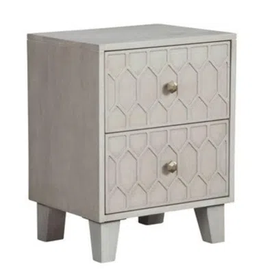 Hivvago Rue 26 Inch 2 Drawer Nightstand, Textured Honeycomb Design, Light Gray
