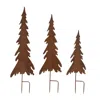 Hivvago Rusted Iron Pine Tree Stake (set Of 3) In Brown