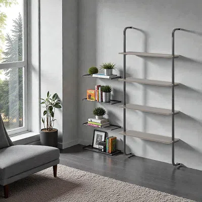 Hivvago Rustic 4-layer Pipe Wall Shelf With Wood Boards And Iron Frame In Gray