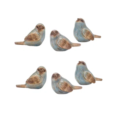 Hivvago Rustic Blue Bird Figurine With Wood Grain Design (set Of 6)
