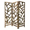Hivvago Rustic Earthy Wood Root Three Panel Room Divider Screen In Brown