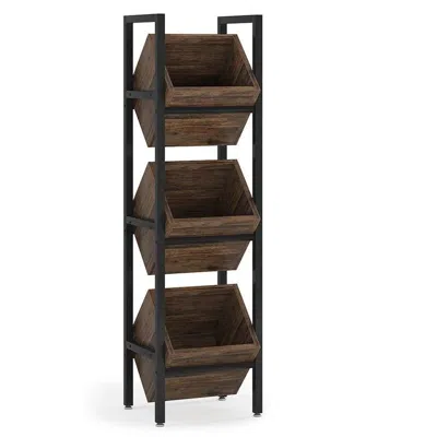 Hivvago Rustic Farmhouse Industrial 3 Bin 36 Bottle Wine Rack Storage Display Shelf In Black